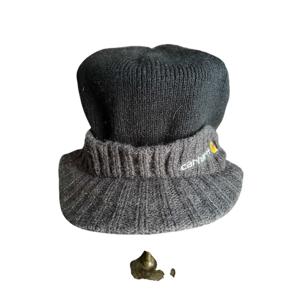 Carhartt Kids Knit Visor Beanie Hat Black Gray Ribbed Winter Cap Logo A201 BKCH
